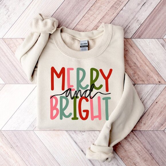Merry and Bright Sweatshirt, Cute Family Christmas Sweatshirt 141 - Picture 1 of 5